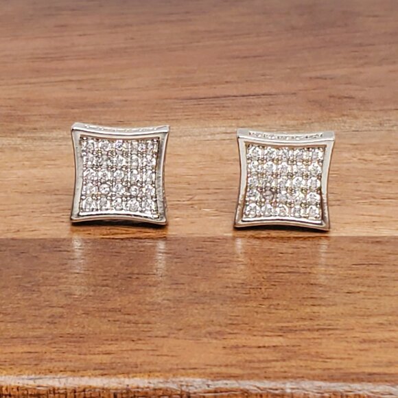 Solid 925 Sterling Silver Mens 2ct Square Diamond Stud Earrings Guys New Jewelry - Picture 1 of 6